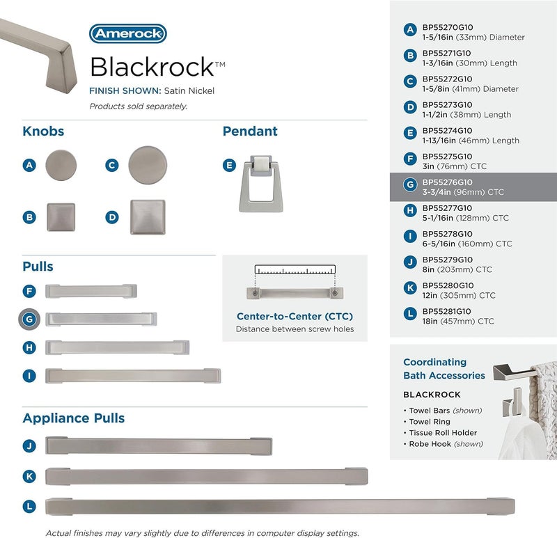 Amerock | Cabinet Pull | Satin Nickel | 3-3/4 inch (96 mm) Center to Center | Blackrock | 1 Pack | Drawer Pull | Drawer Handle | Cabinet Hardware - Image 4
